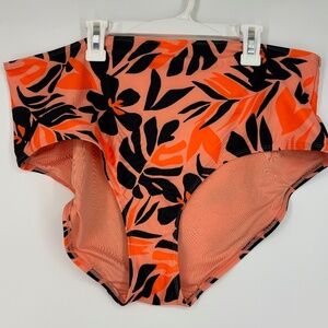Old Navy Womens XXL Swim Bottoms Briefs Peach Orange Black Floral High Waisted